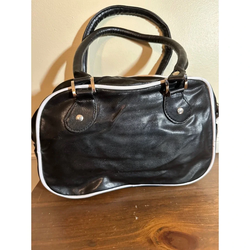 The Beatles Abbey Road Black Faux Leather Bowler Bag Satchel Rock Band Patches - Picture 5 of 11